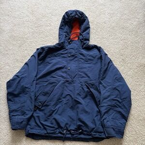 Gap 90s Vintage Anorak Nylon Jacket navy  Orange Fleece Lined Size S Drawstings